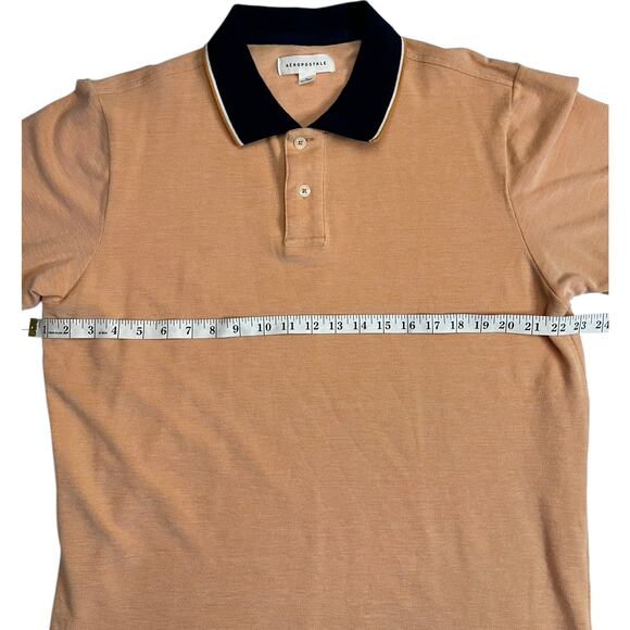 Aeropostale Polo Shirt XL Peach Orange Tan Navy Collar Cotton Blend Short Sleeve - Picture 7 of 7